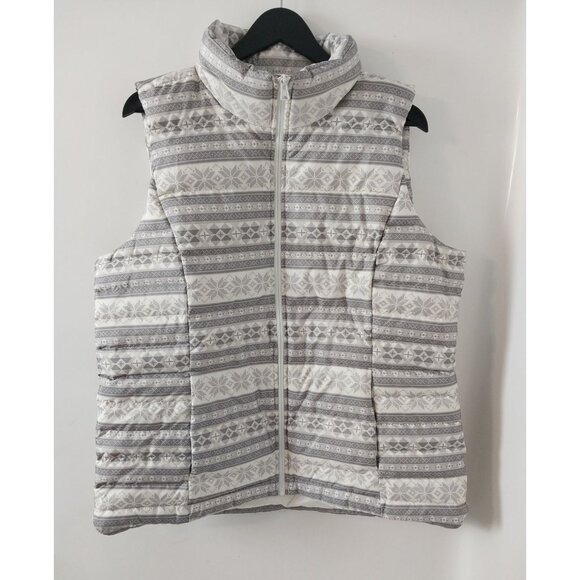 Lands' End Jackets & Blazers - New Land's End Down Feather Puffer Vest Fair Isle Snowflake Gray/White Sz XL/T -